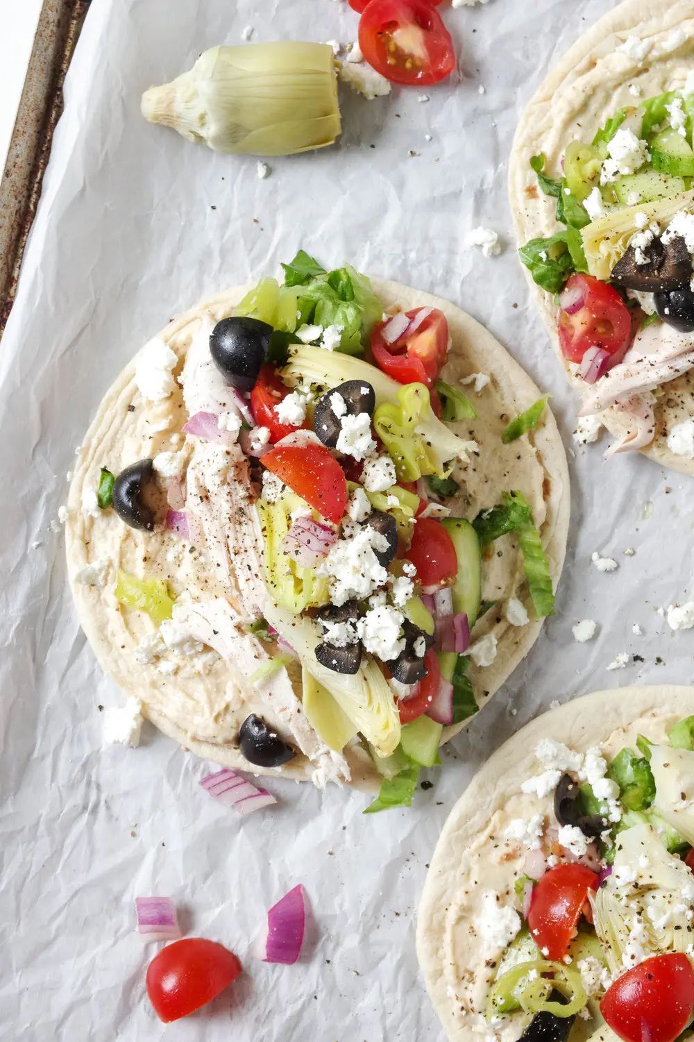 Mediterranean chicken wrap with hummus