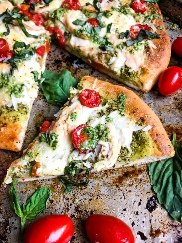 chicken pesto caprese pizza