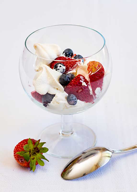 blueberry and strawberry parfait and  meringue