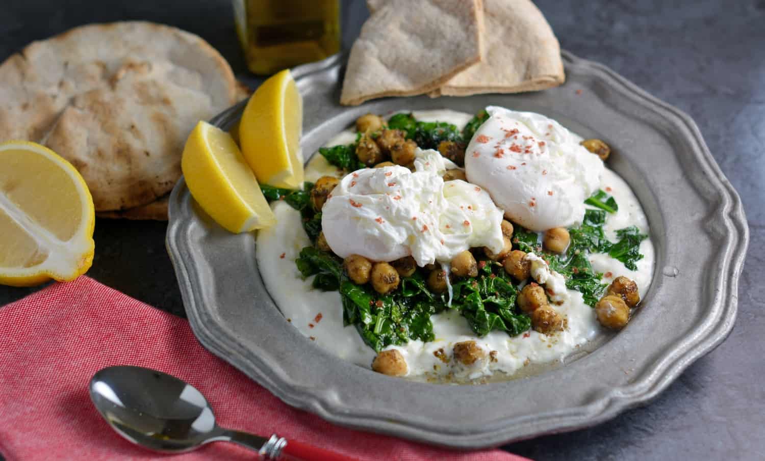 chickpeas and poached eggs