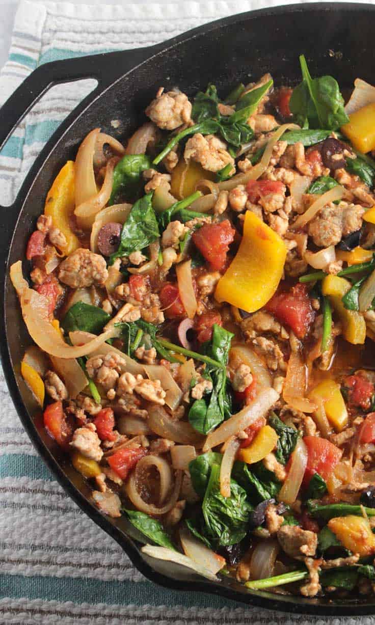 Greek turkey spinach skillet