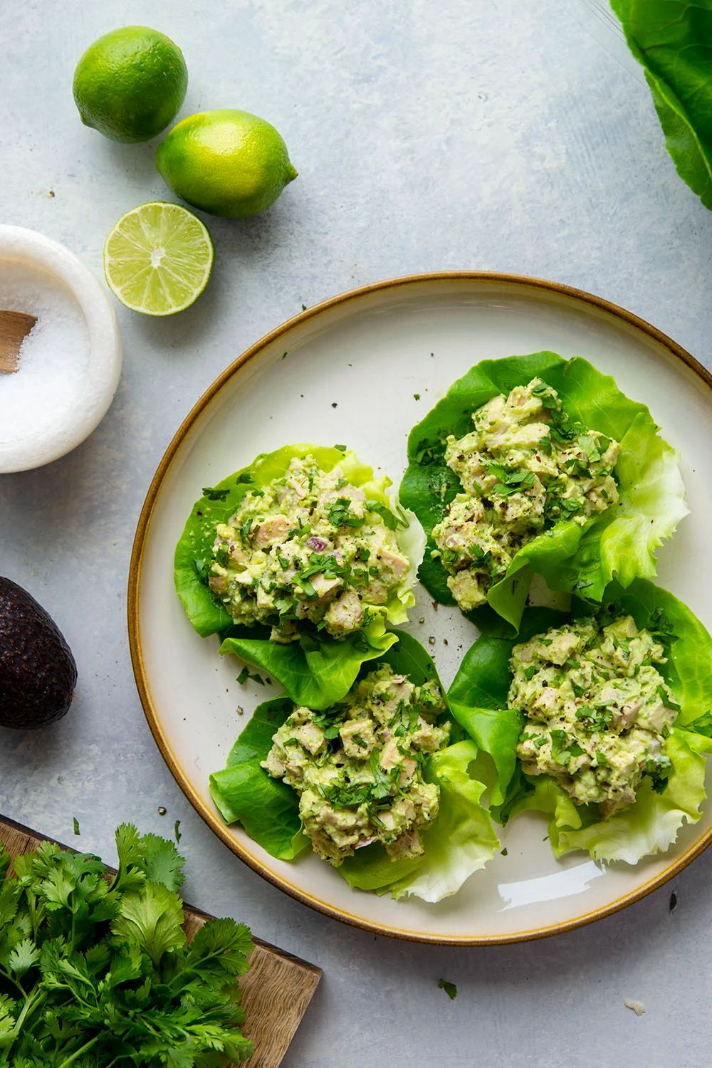 Avocado chicken salad lettuce wraps