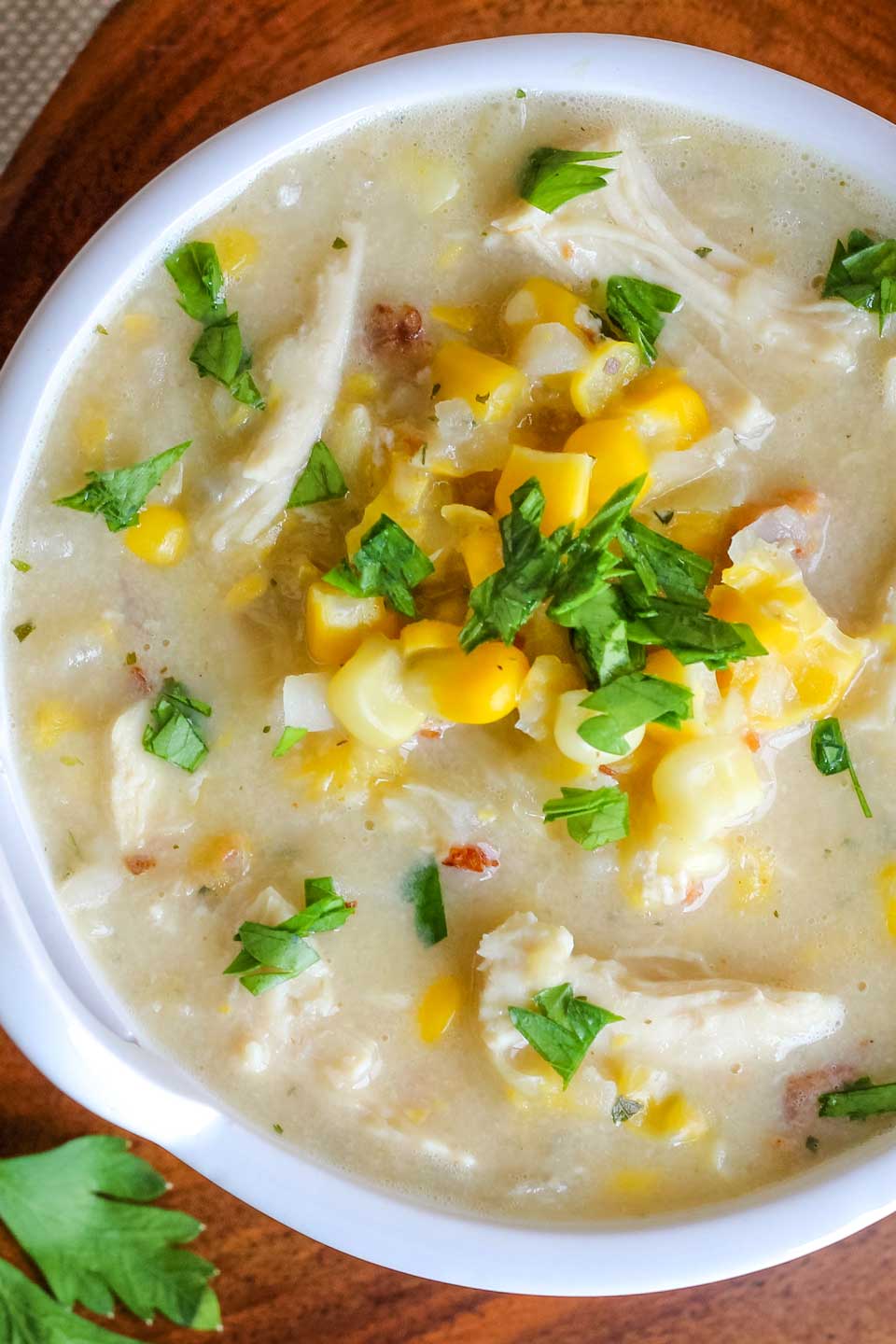 corn chowder with chicken and bacon