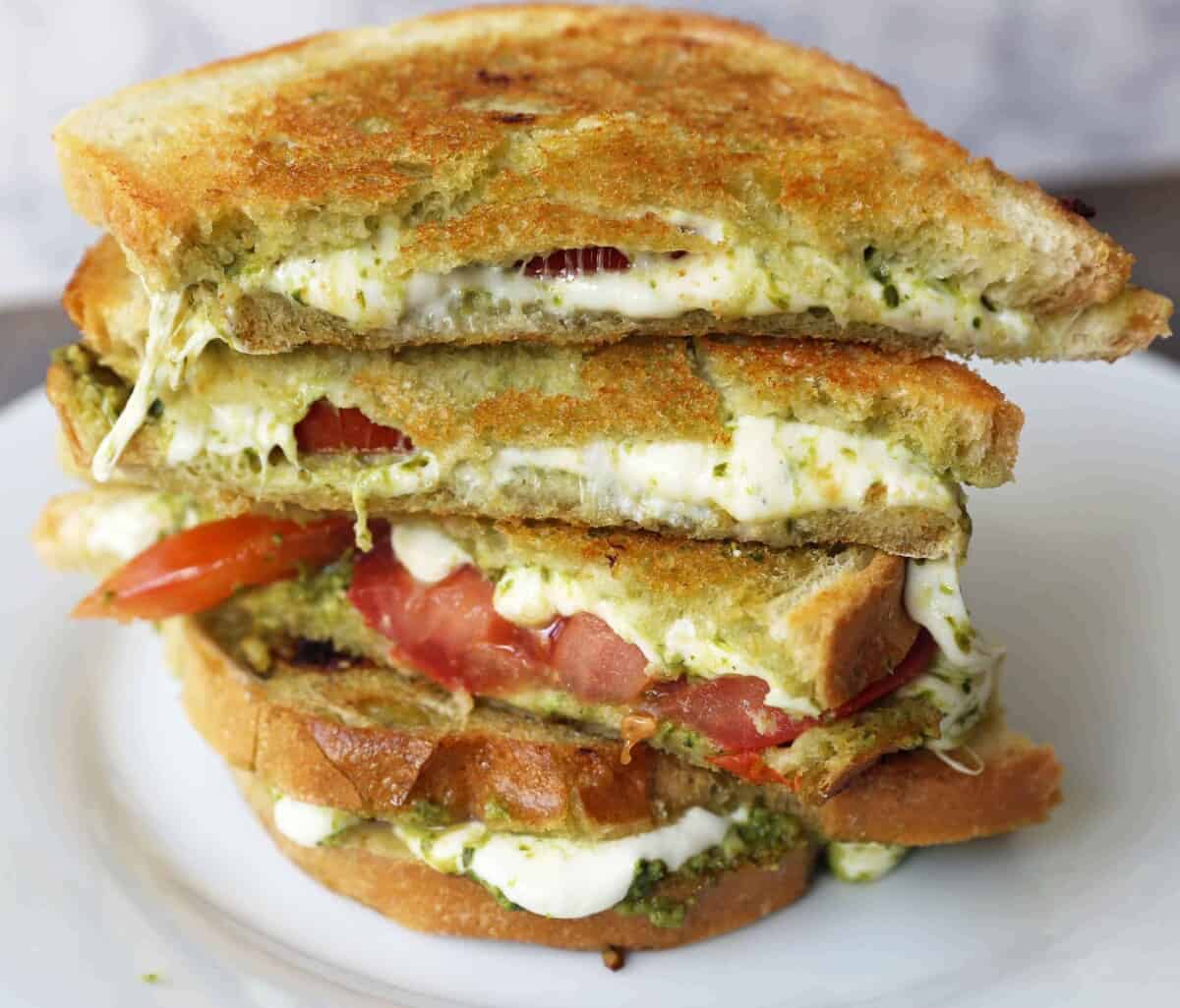 pesto panini with mozarella and tomato