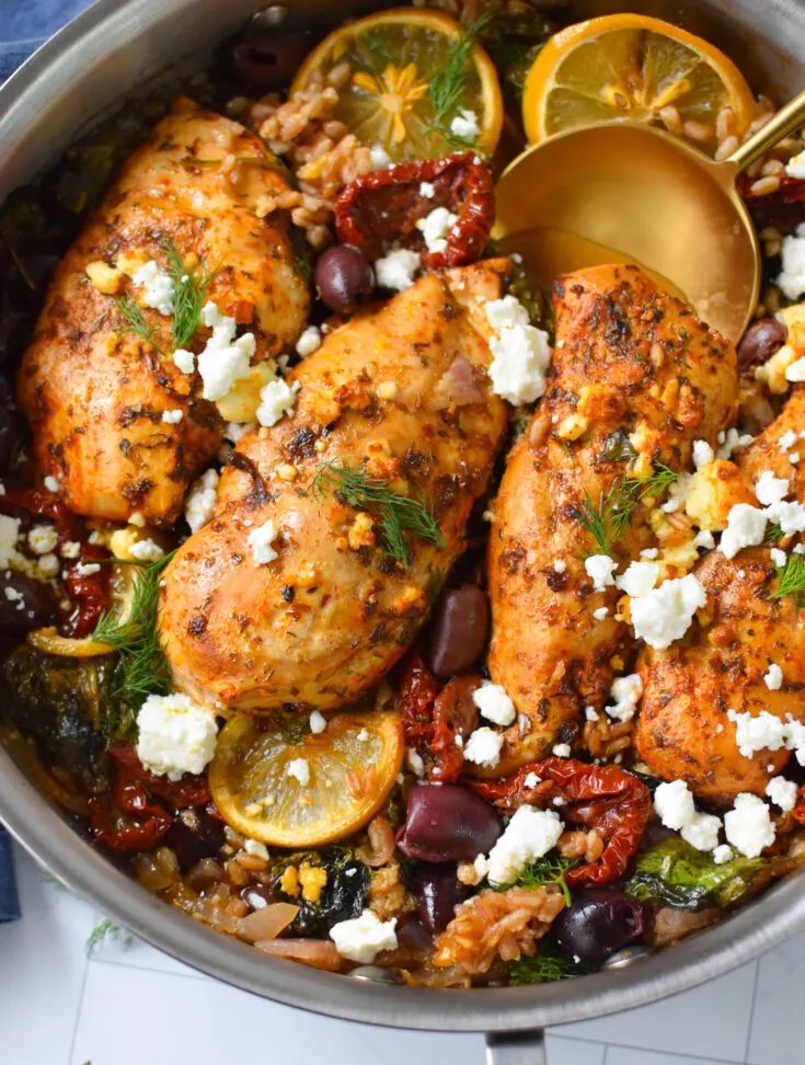 sun dried tomato and chicken farro bake