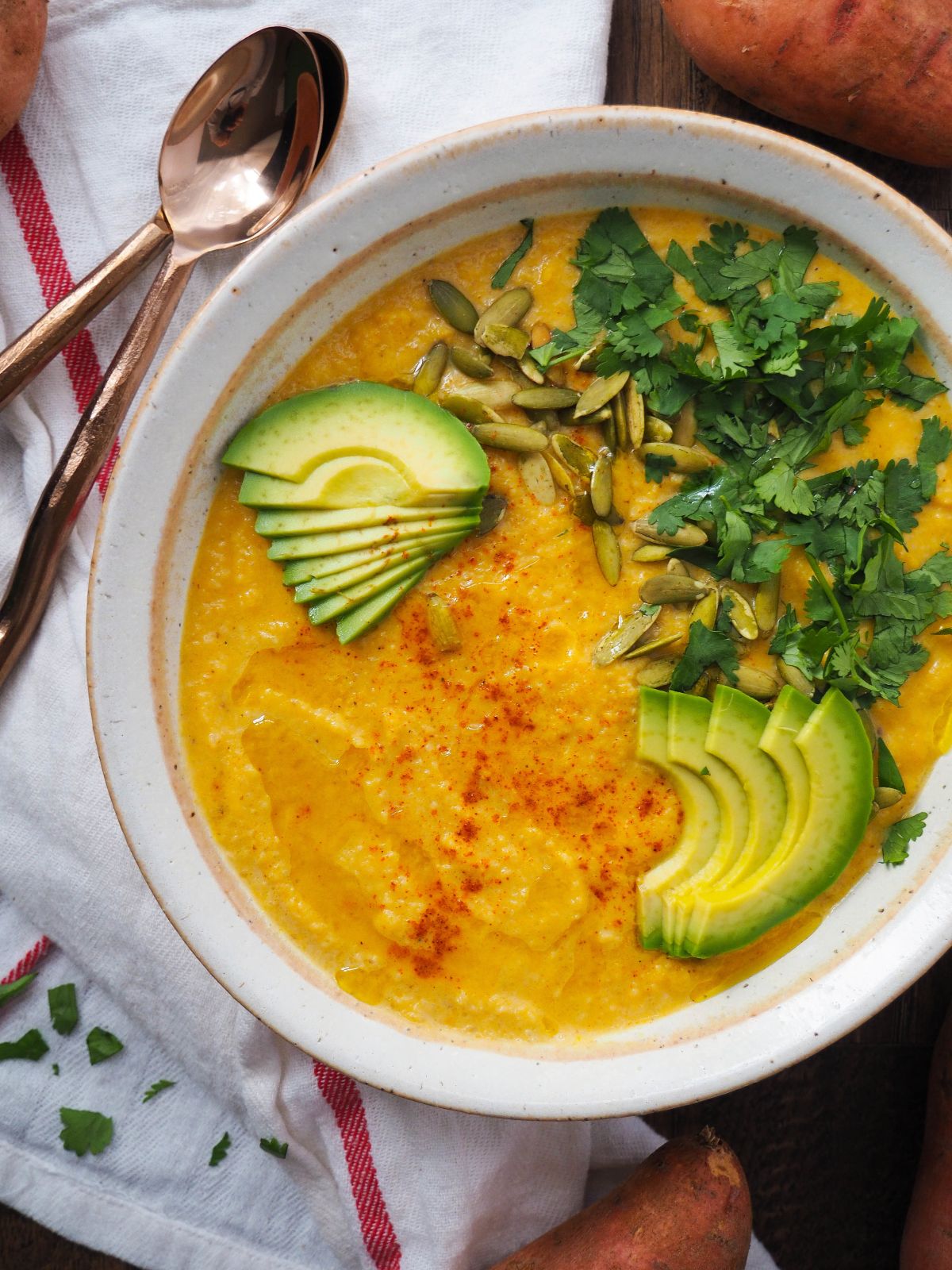 roasted sweet potato and cauliflower soup