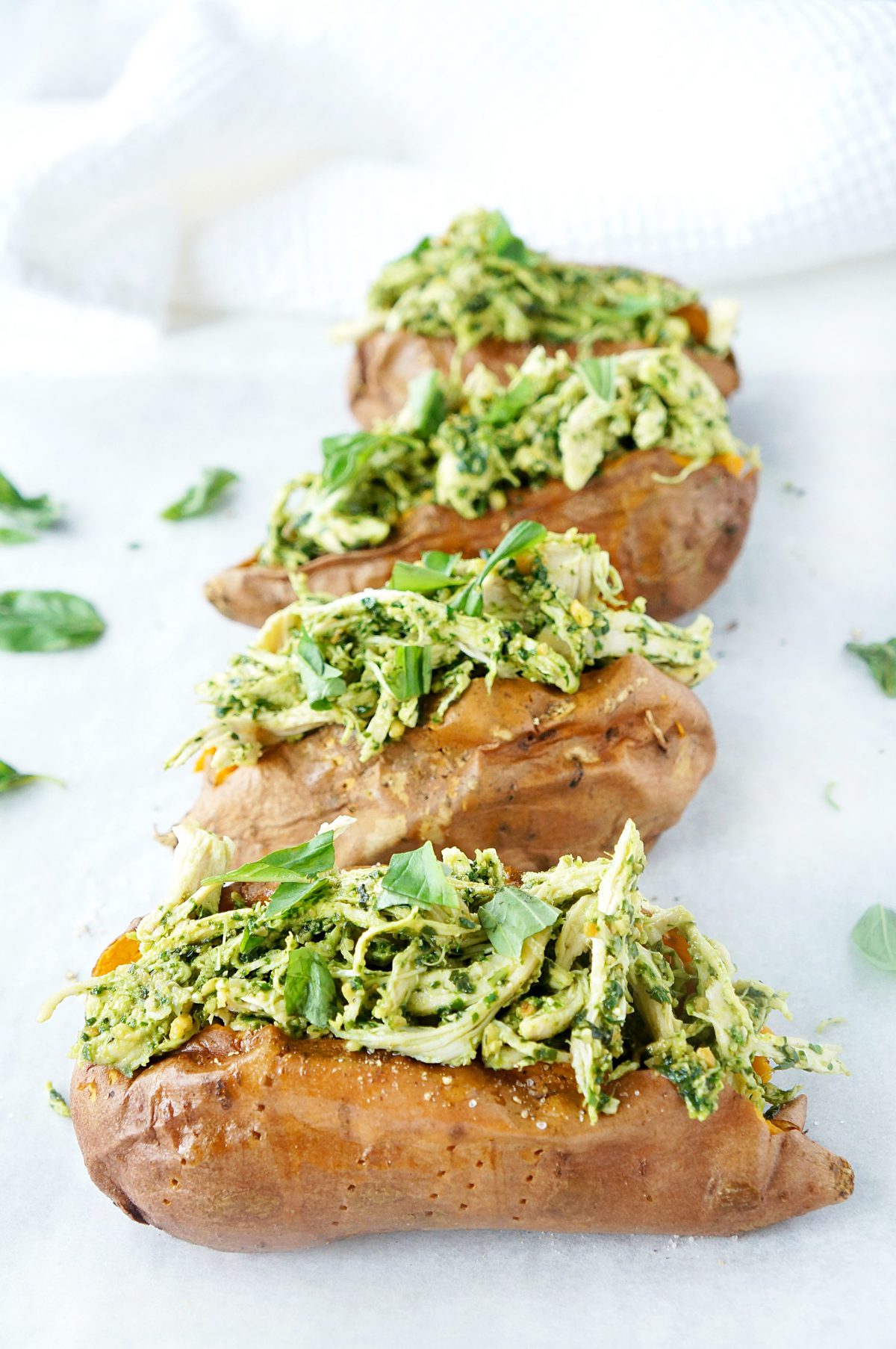 pesto chicken stuffed potatoes