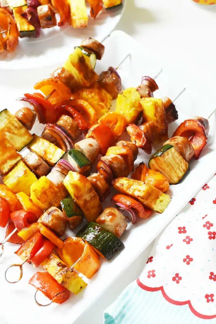 grilled bbq chicken sausage kabobs