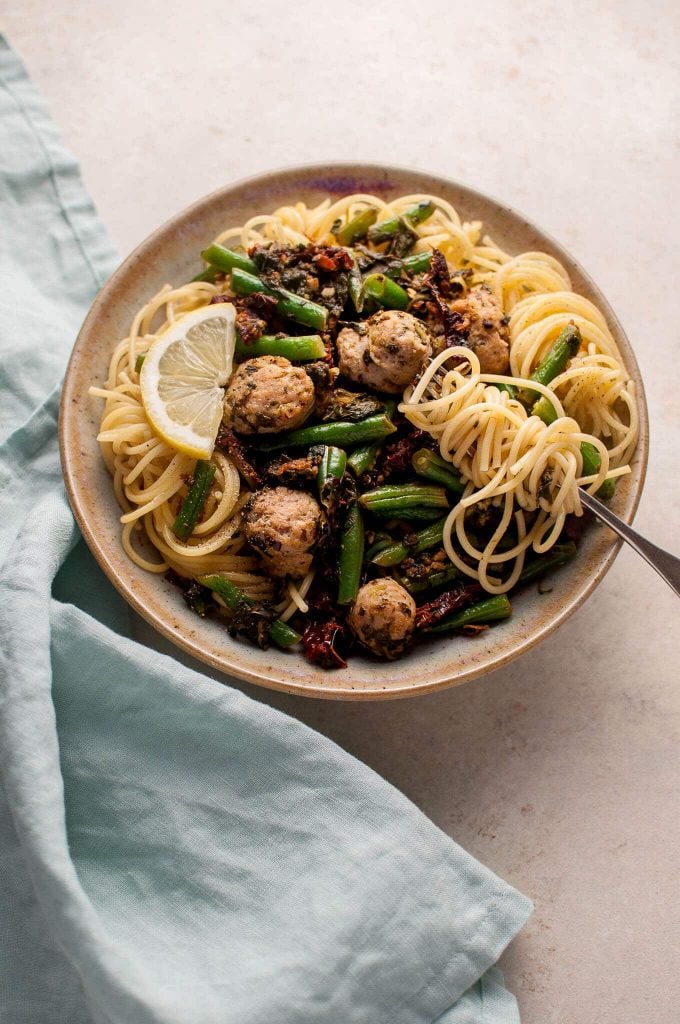 chicken sausage pasta with green beans