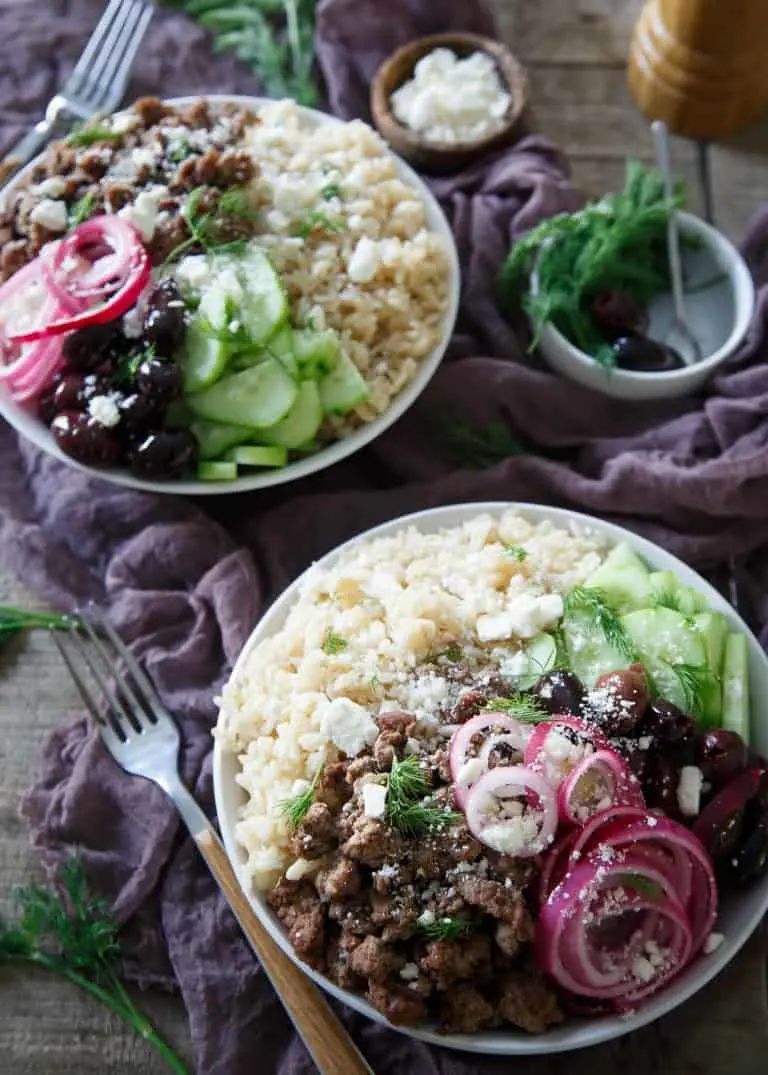 Greek brown rice bowls