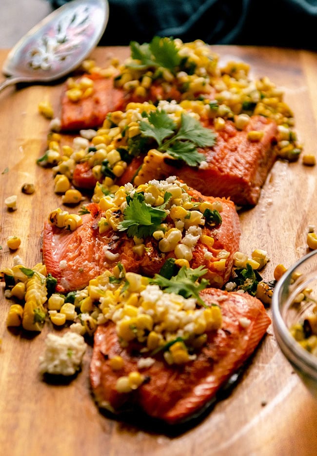 grilled salmon with corn