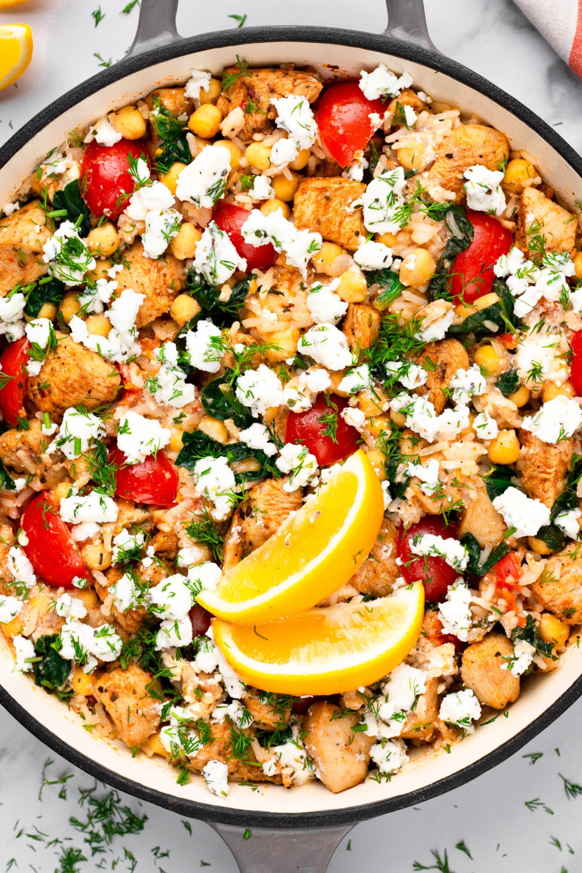 Greek Chicken with Lemon Rice and Tomatoes