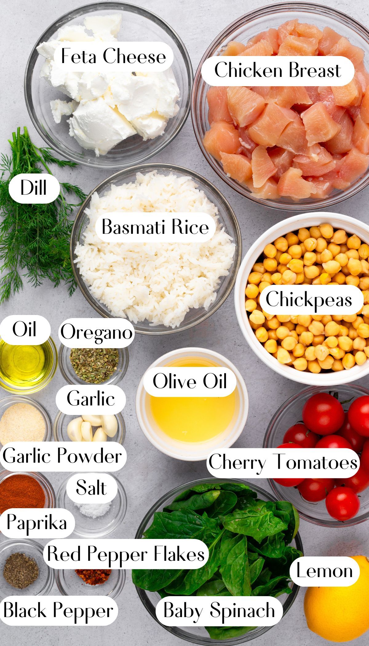 Yummy Greek Chicken with Lemon Rice and Tomatoes Ingredients