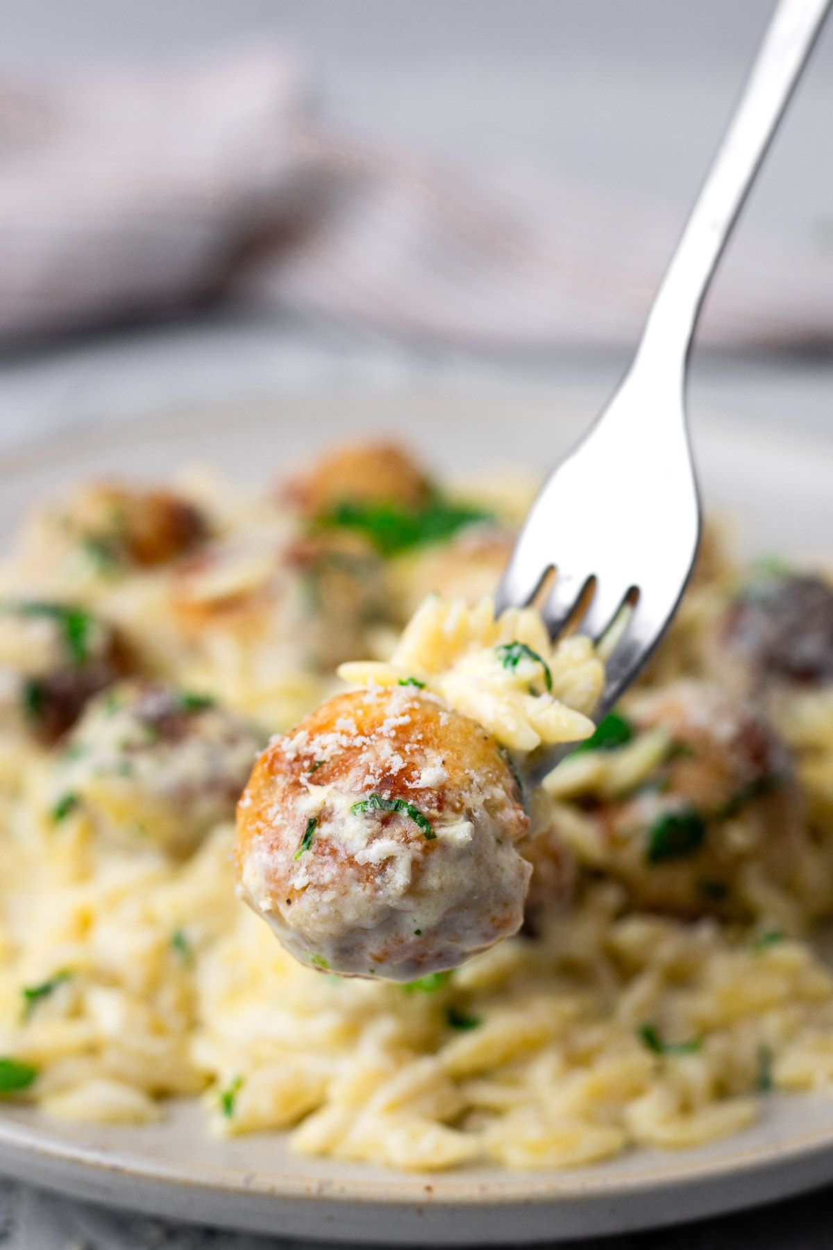 High Protein Chicken Meatballs with Orzo
