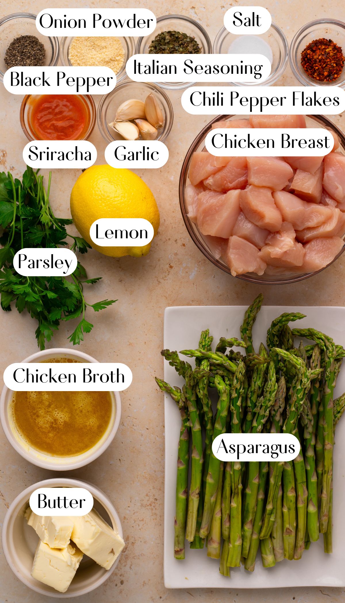 Yummy Garlic Butter Chicken Bites with Asparagus Ingredients