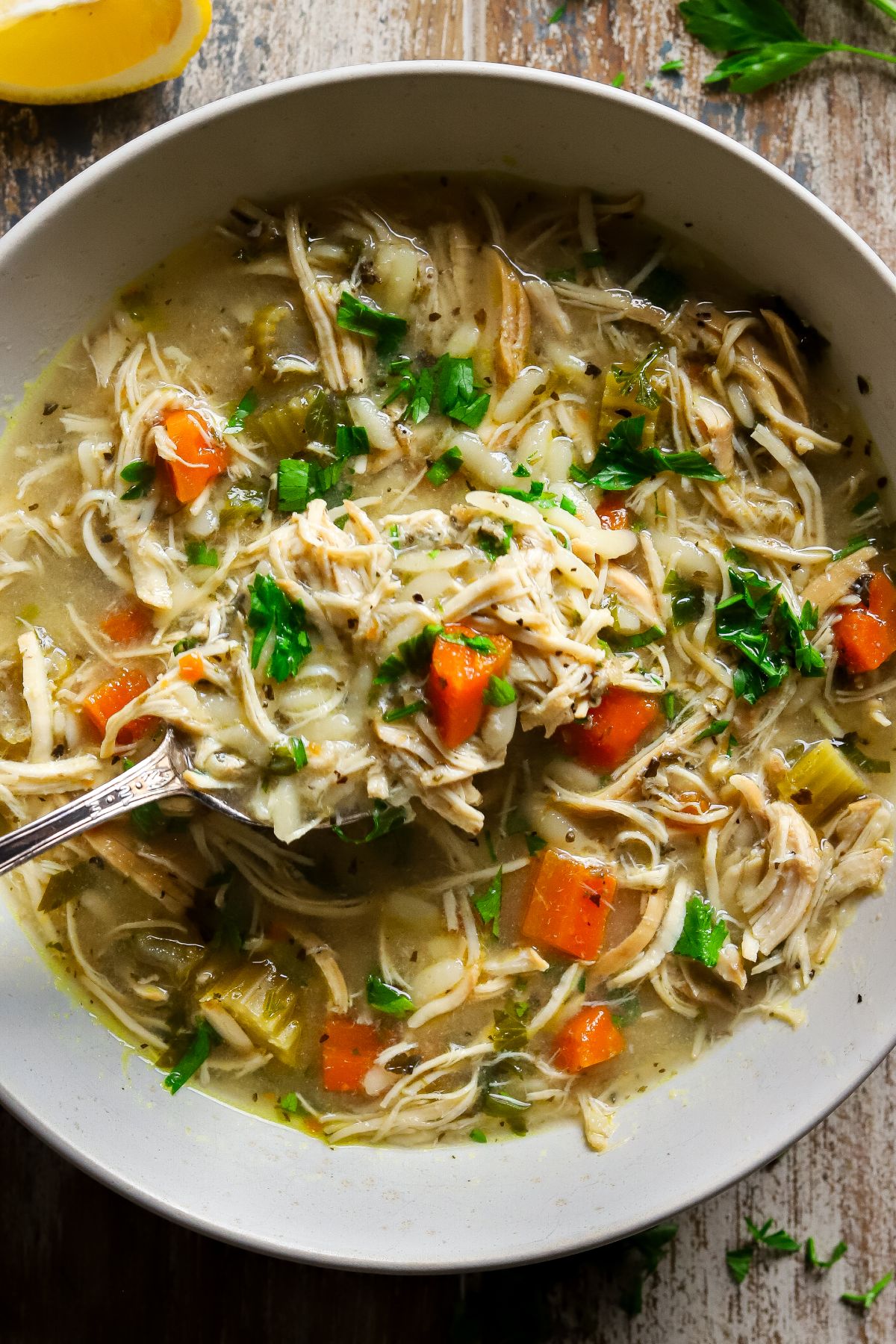 Crockpot Lemon Chicken Orzo Soup