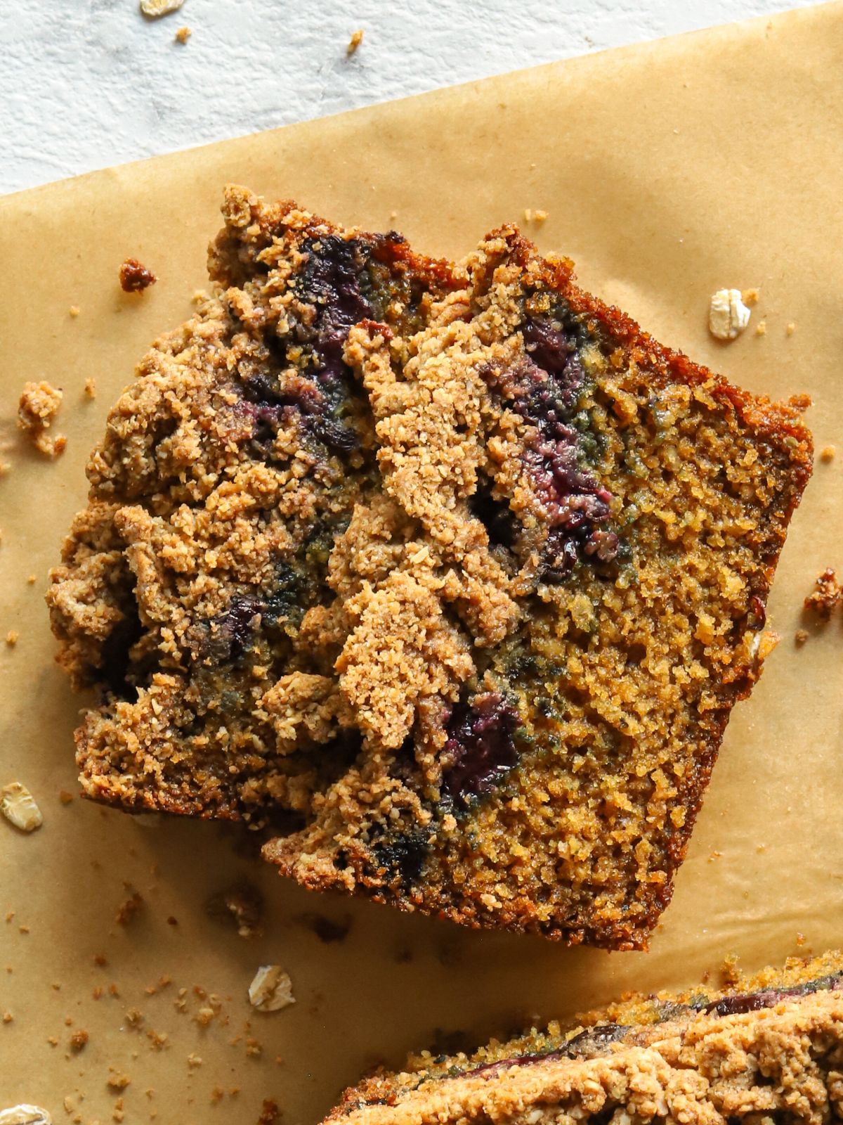 Savory Oatmeal Blueberry Crumb Cake with Cottage Cheese