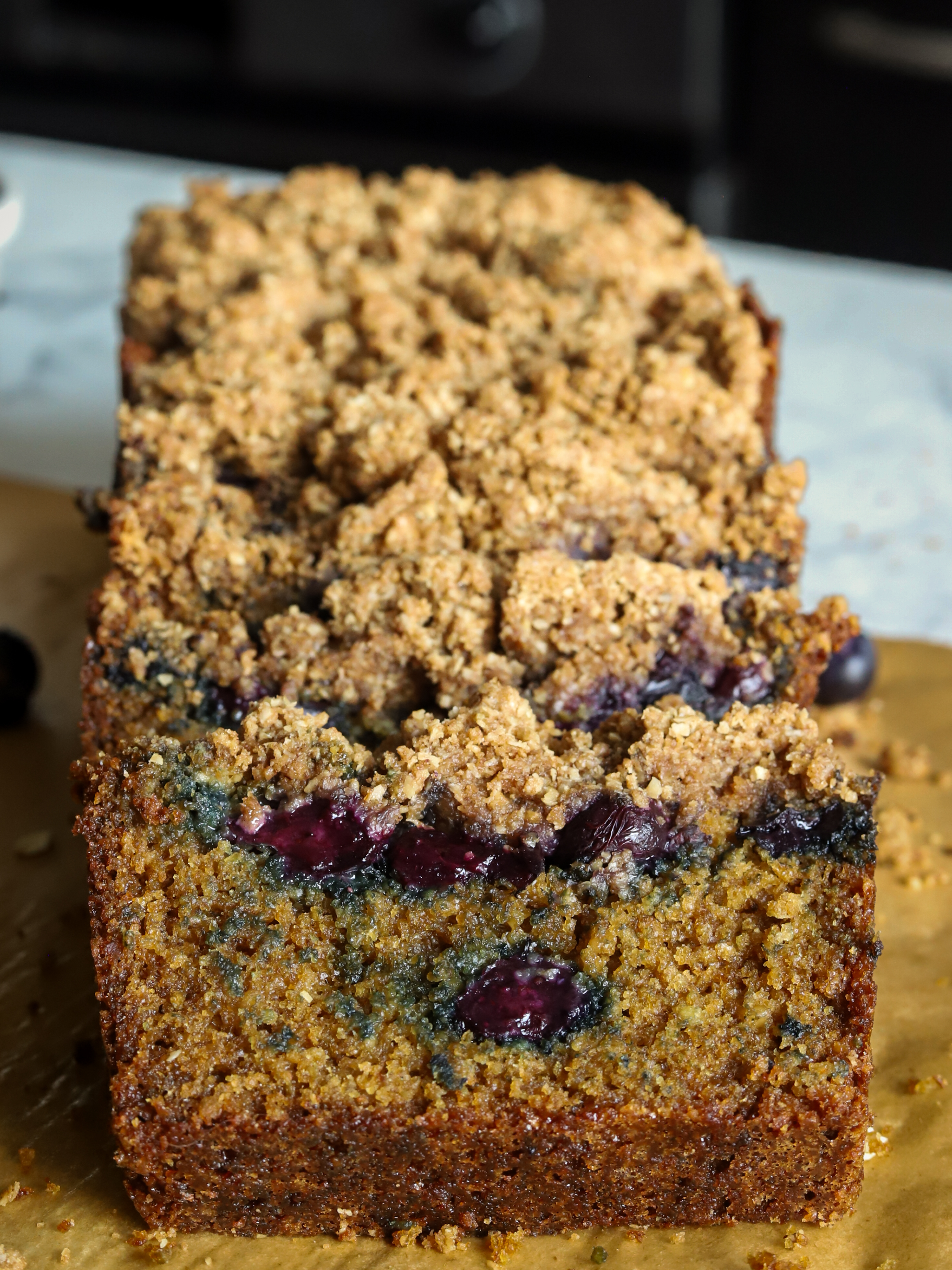 Oatmeal Blueberry Crumb Cake with Cottage Cheese