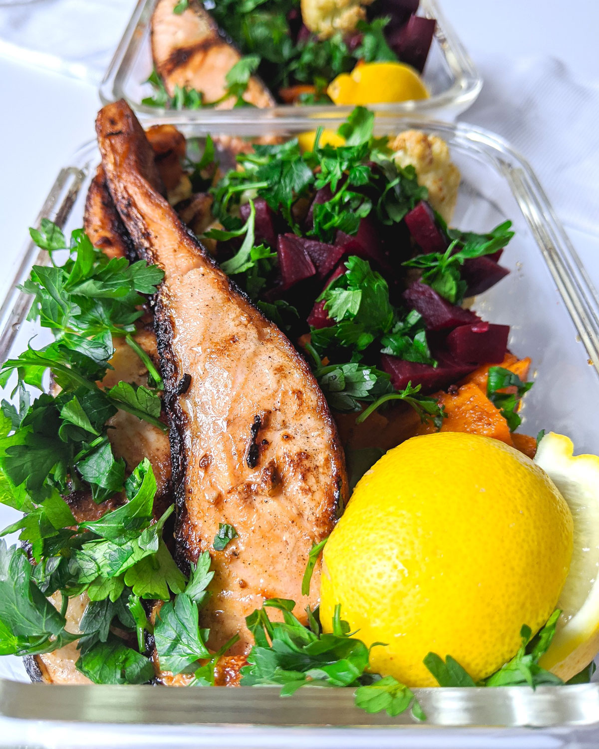 salmon meal prep with veggies