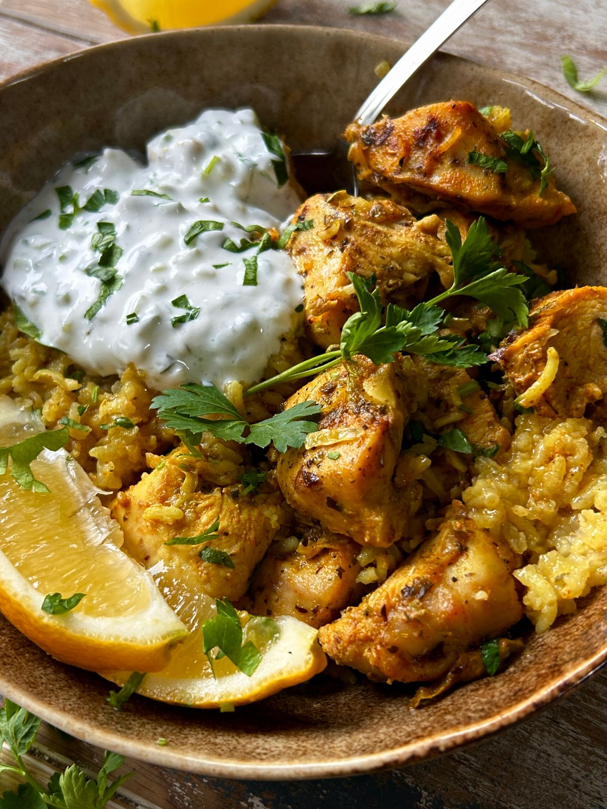 Dump and Bake Chicken Tzatziki and Rice