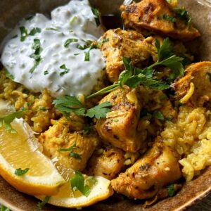 Dump and Bake Chicken Tzatziki and Rice