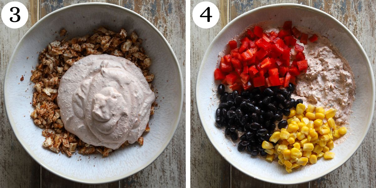 Yummy Cottage Cheese Chicken Enchilada Bowls Steps 3-4