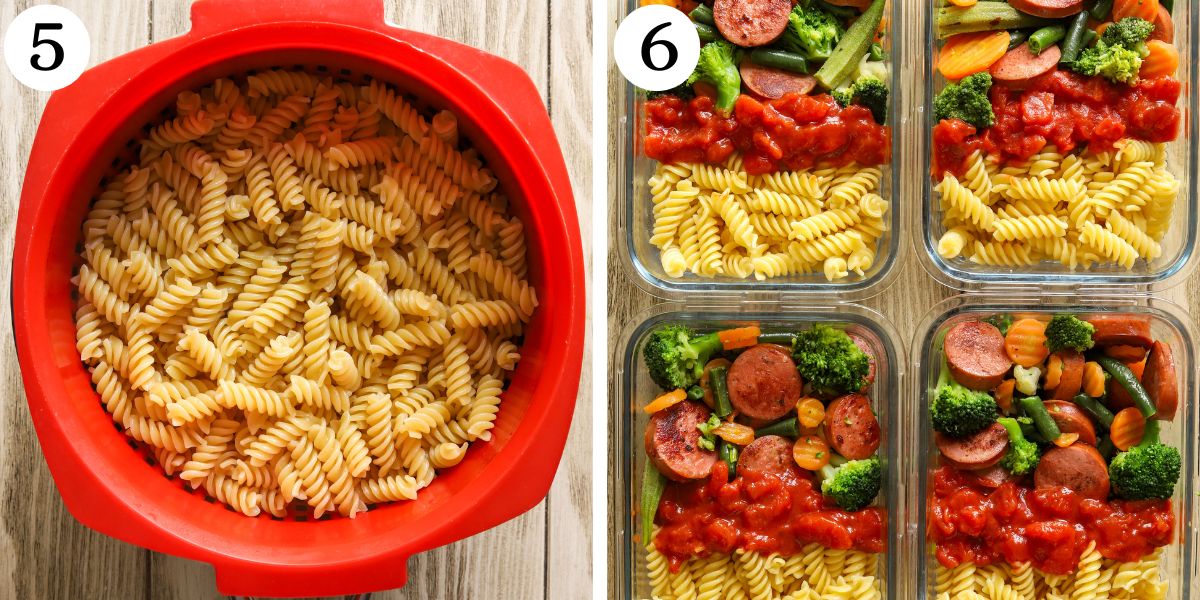 Savory Chicken Sausage Pasta Meal Prep Steps 5-6