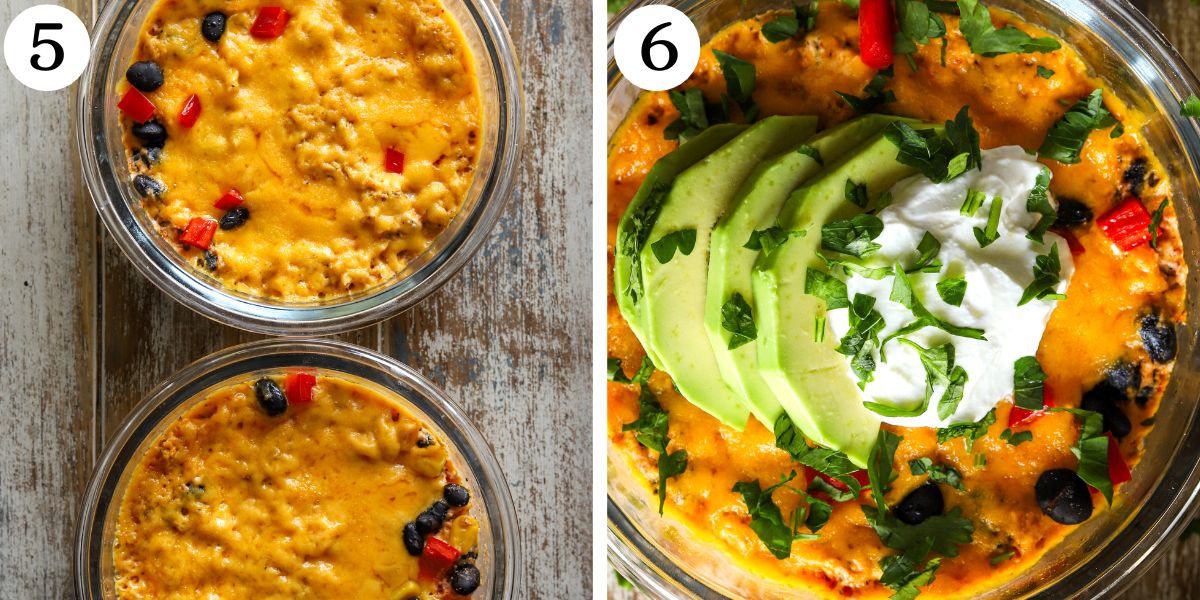 Savory Cottage Cheese Chicken Enchilada Bowls Steps 5-6
