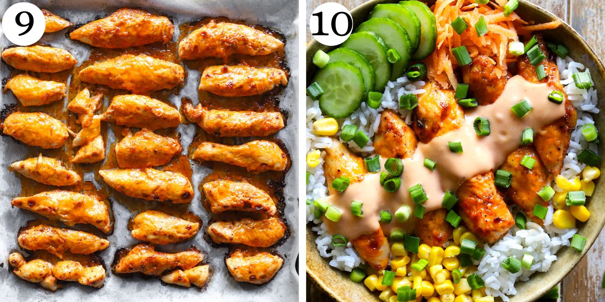 Easy Bang Bang Chicken Bowls Steps 9-10