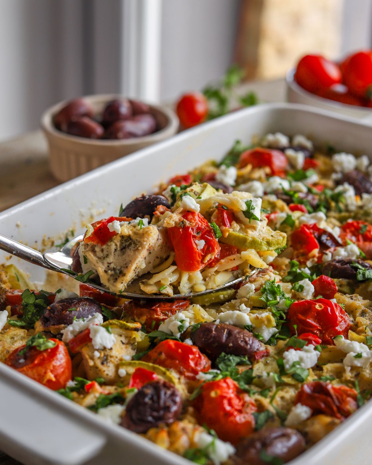 Greek Chicken Orzo Bake