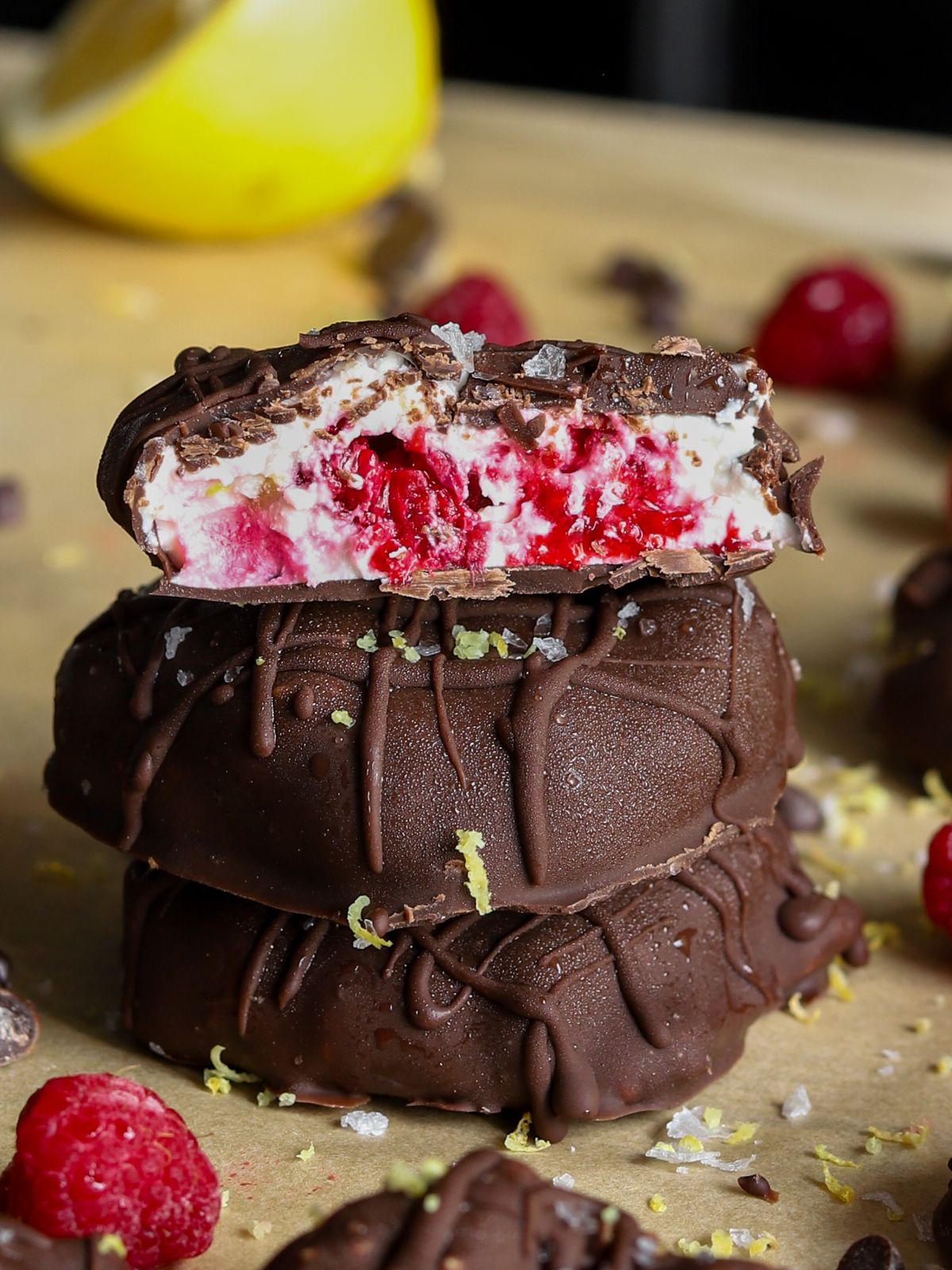 Healthy Raspberry Lemon Cottage Cheese Chocolate Clusters