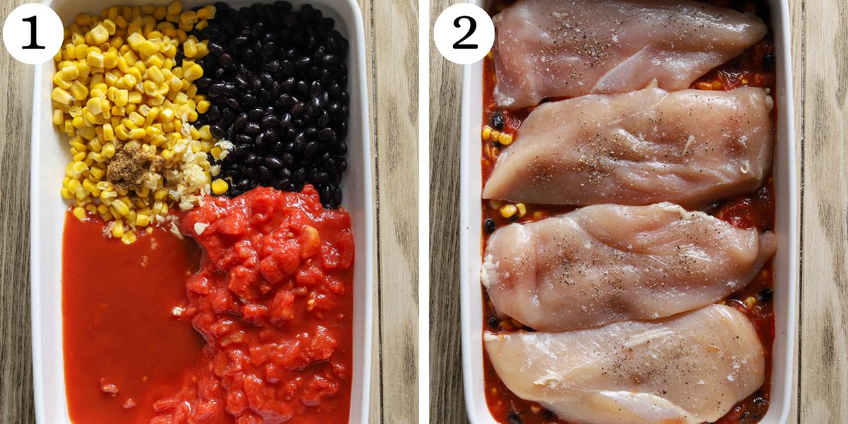 Easy Salsa Chicken Bake Steps 1-2
