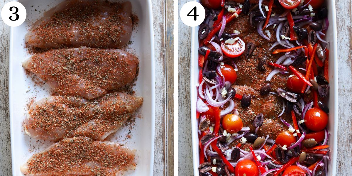 Easy Mediterranean Chicken Bake Steps 3-4