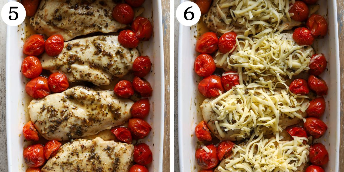 Easy Caprese Chicken Bake Steps 5-6