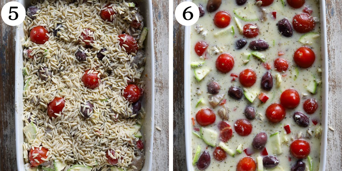 Yummy Greek Chicken Orzo Bake Steps 5-6