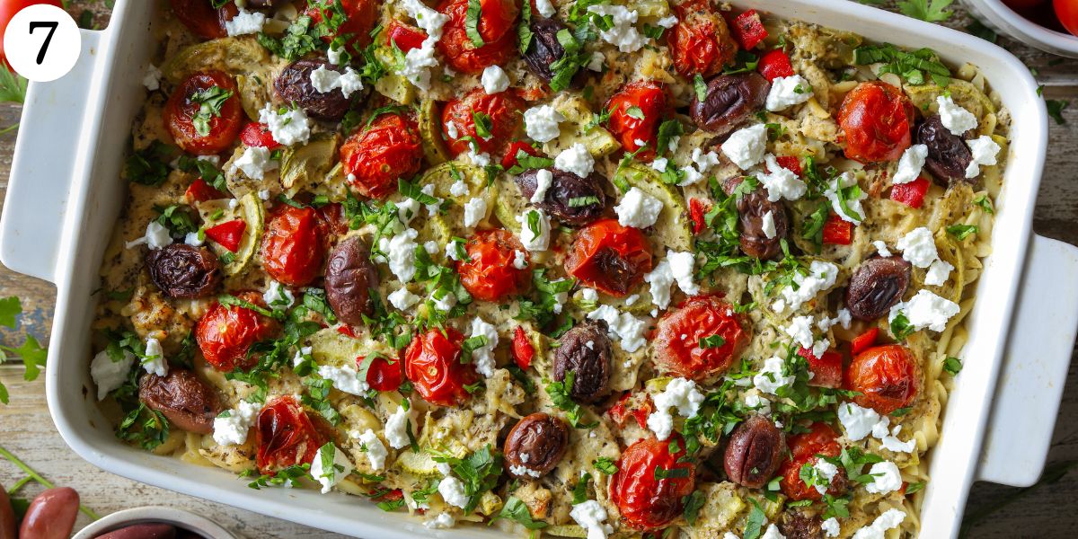 High Protein Greek Chicken Orzo Bake Steps 7