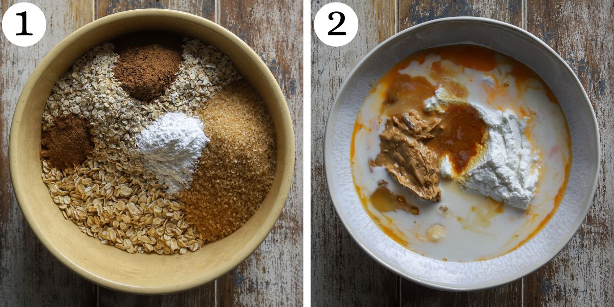 Delectable Cinnamon Roll Baked Oatmeal with Cottage Cheese Steps 1-2