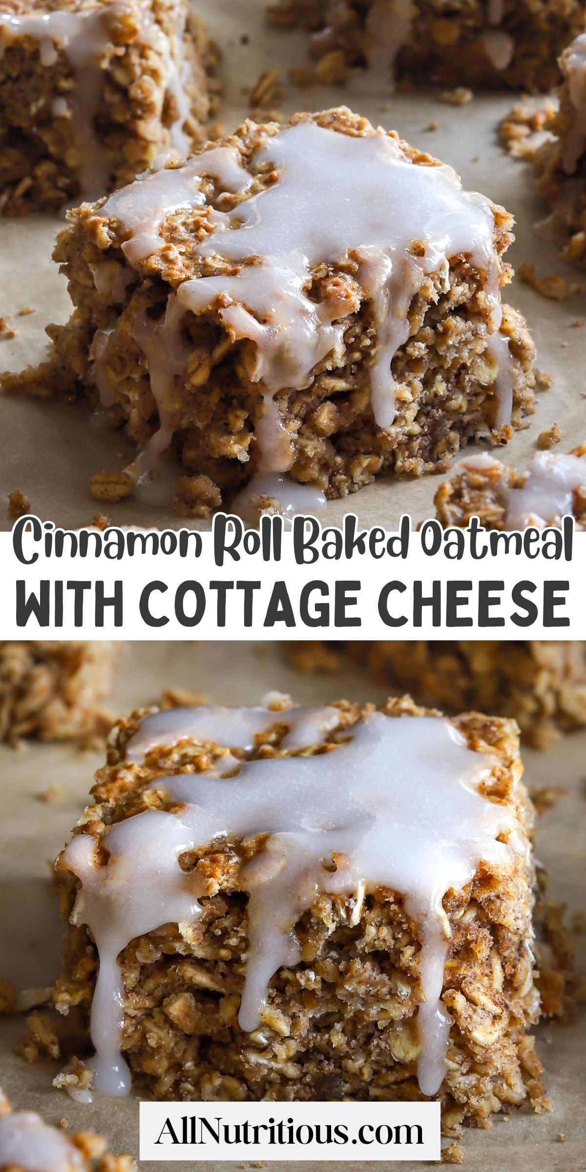 Cinnamon Roll Baked Oatmeal with Cottage Cheese