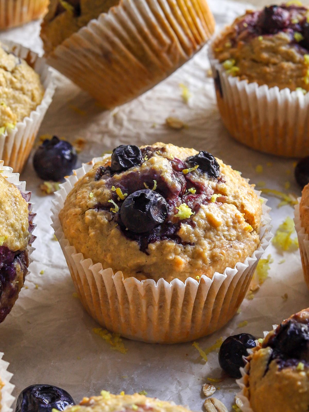 Blueberry Lemon Cottage Cheese Oat Muffins