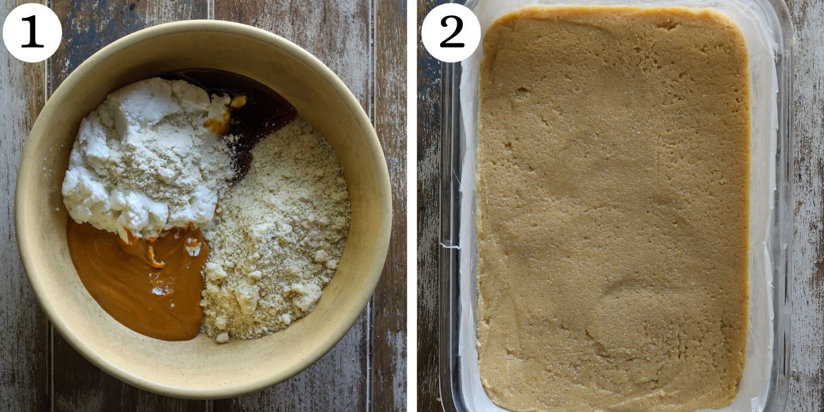 Healthy Cottage Cheese Snicker Squares Steps 1-2