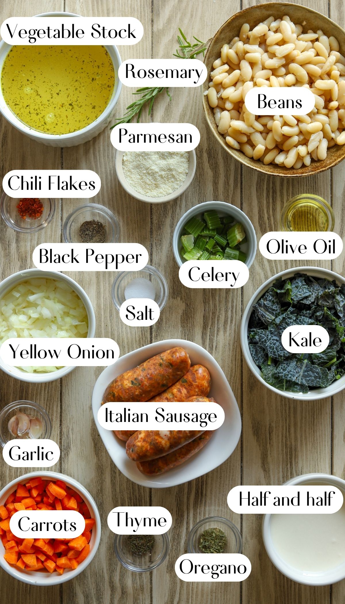 Satisfying Kale and White Bean Sausage Soup Ingredients