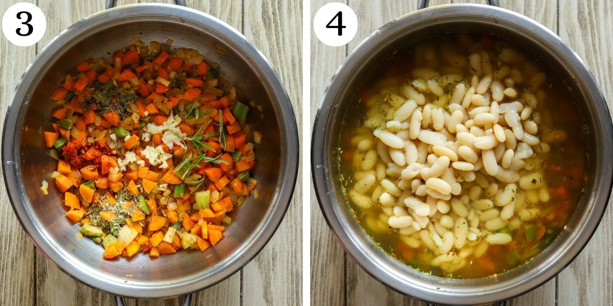 Mouthwatering Kale and White Bean Sausage Soup Steps 3-4