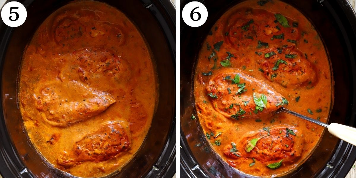 Delectable Crockpot Tomato Basil Chicken Steps 5-6