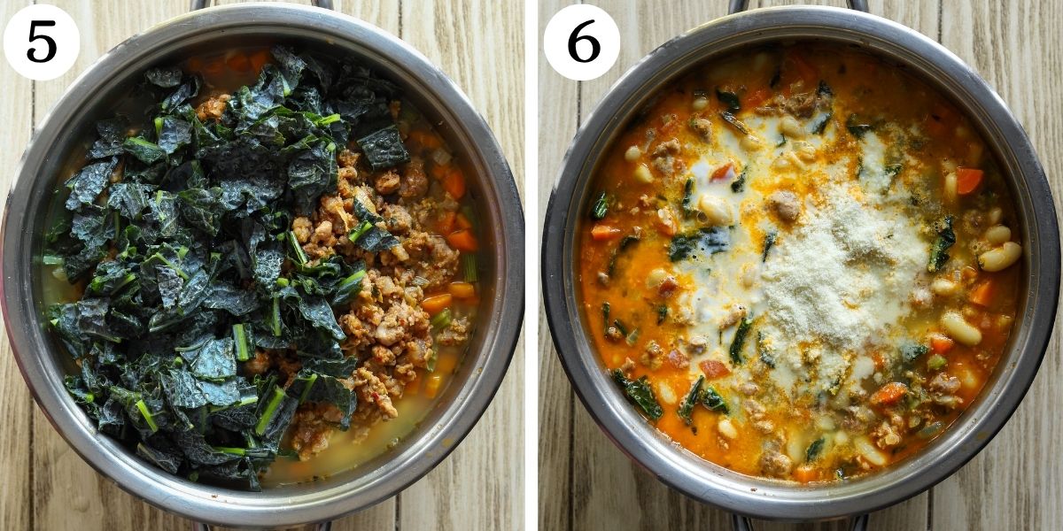 Delicious Kale and White Bean Sausage Soup Steps 5-6