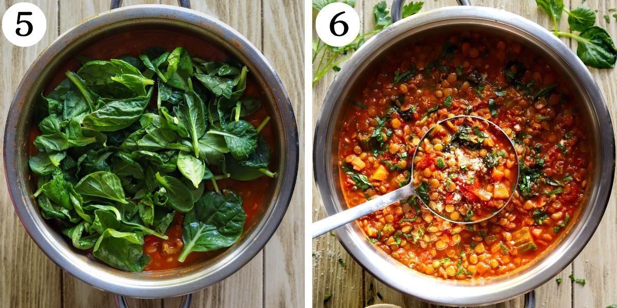 Savory Italian Lentil Soup Steps 5-6