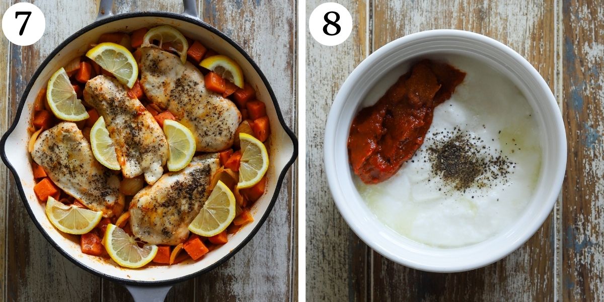 Satisfying Harissa Chicken with Sweet Potatoes Steps 7-8
