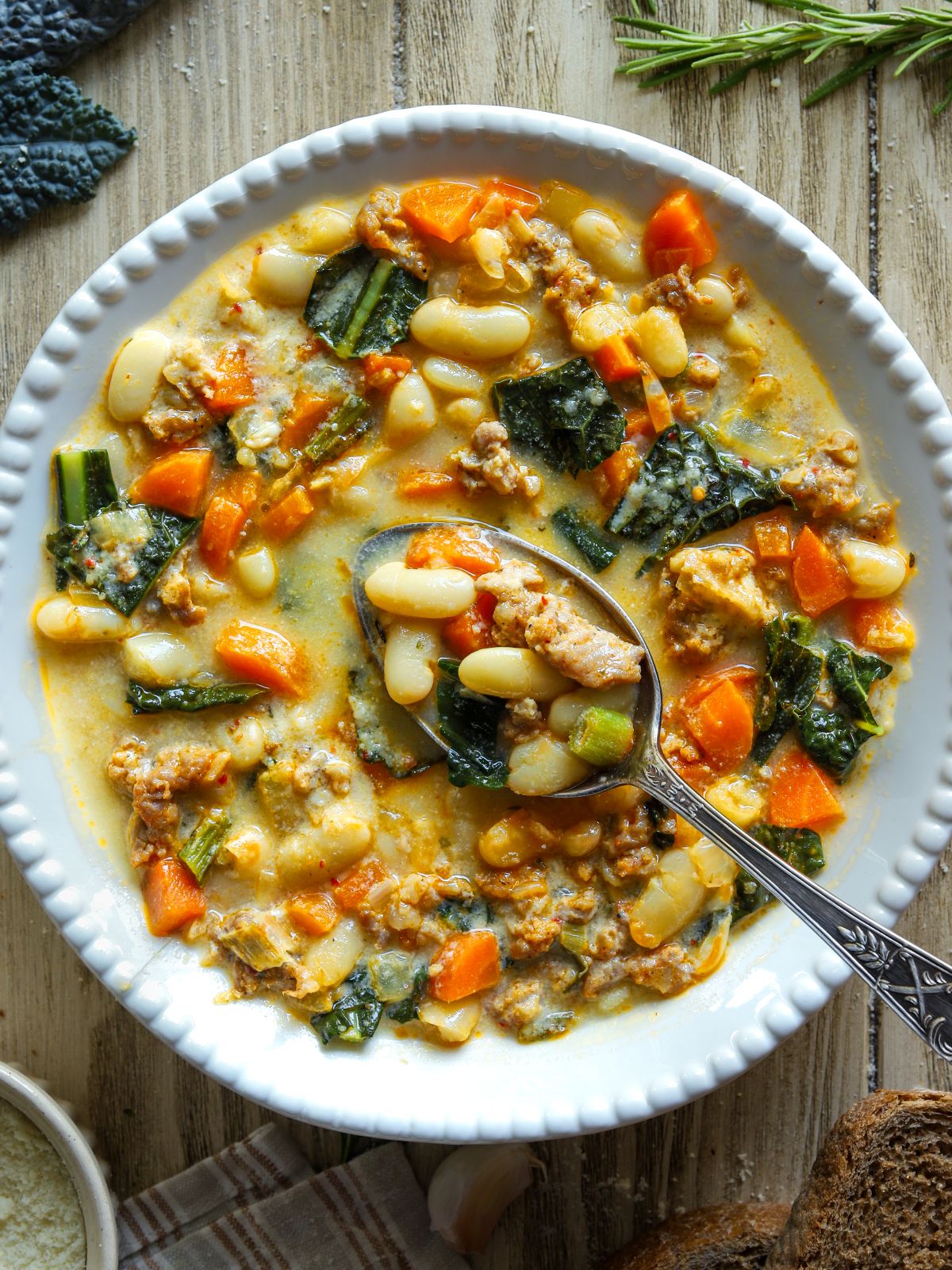 Tasty Kale and White Bean Sausage Soup