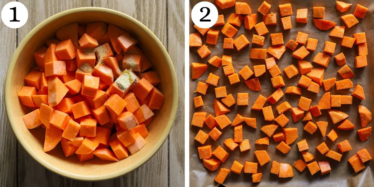 Savory Sweet Potato Breakfast Beef Bowls Steps 1-2
